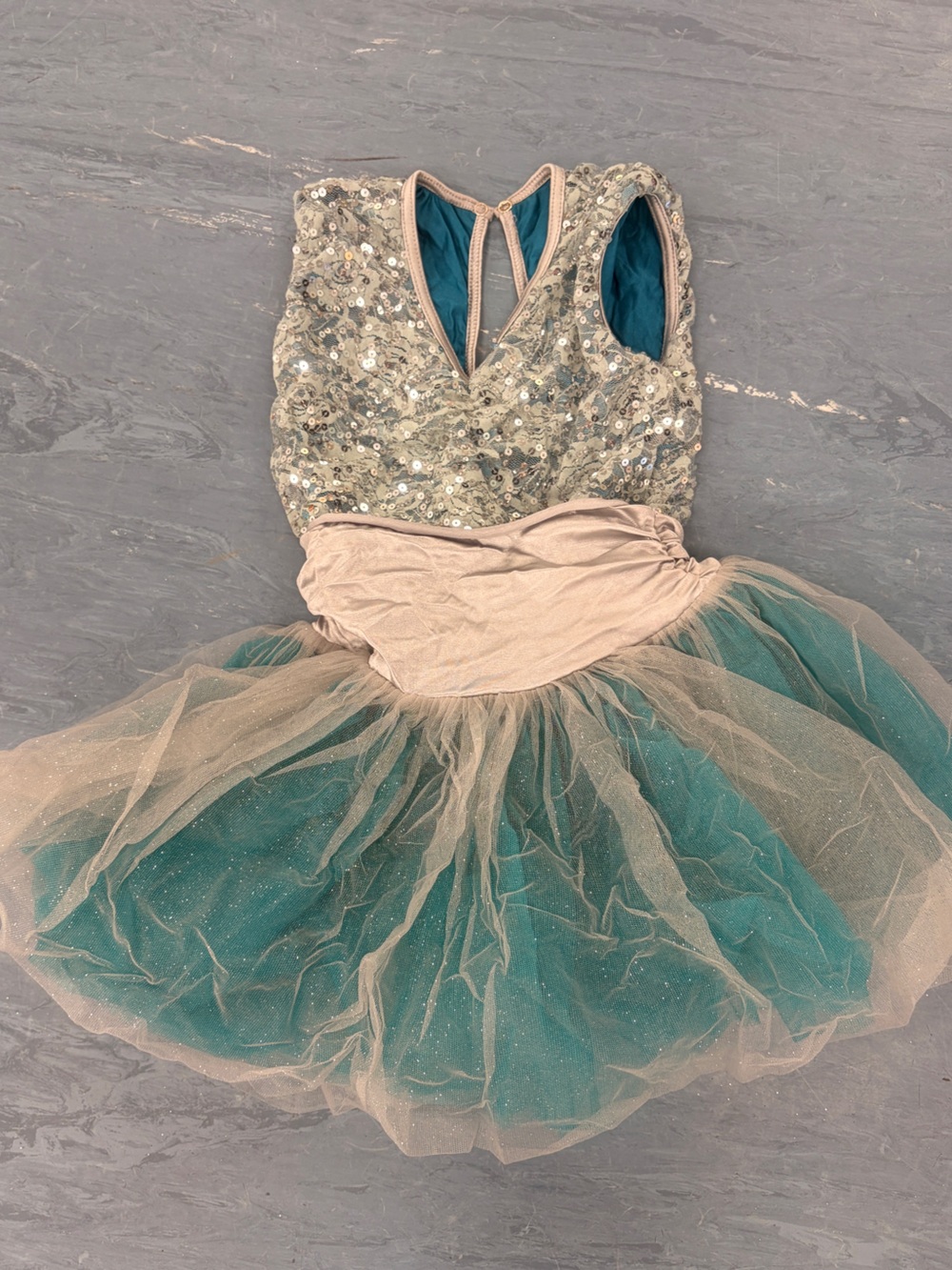 Weissman Teal and Champagne Sequin Tulle Dance Costume